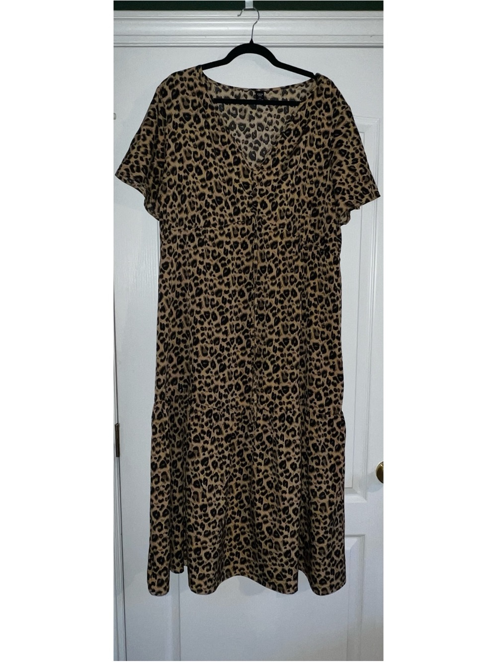 Pre Loved Shein Curve Womens Plus Size 3XL Animal Print V-Neck Dress Brown/Black